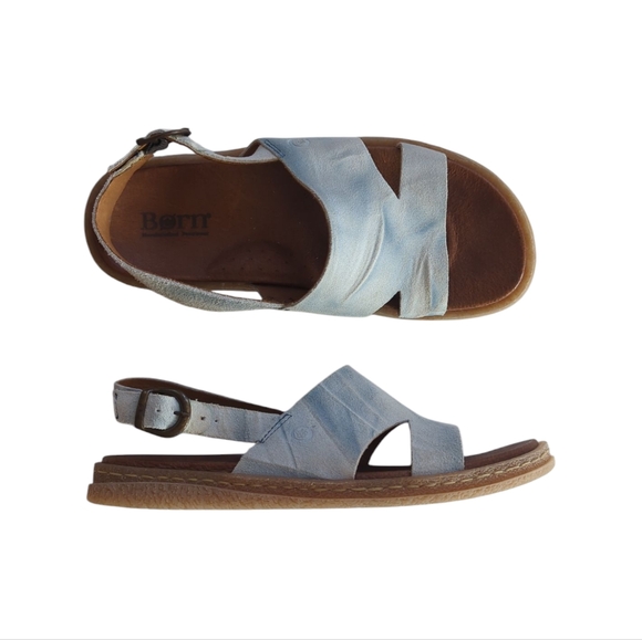 Born Shoes - Born Carah Suede Leather Comfort Sandals 7 / 38 Light Blue